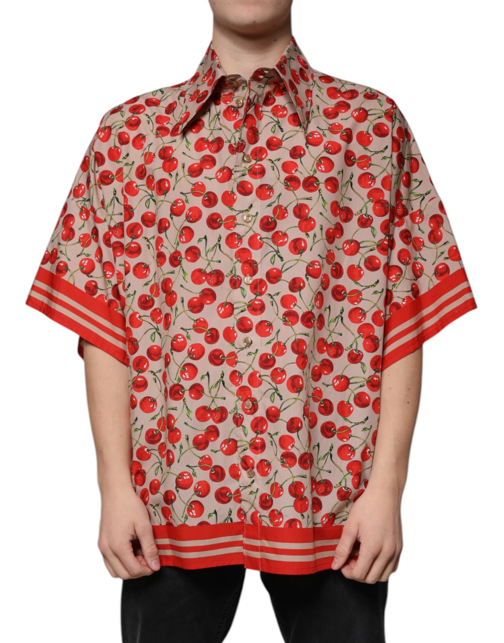 Beige Cherry Button Down Herren Freizeithemd