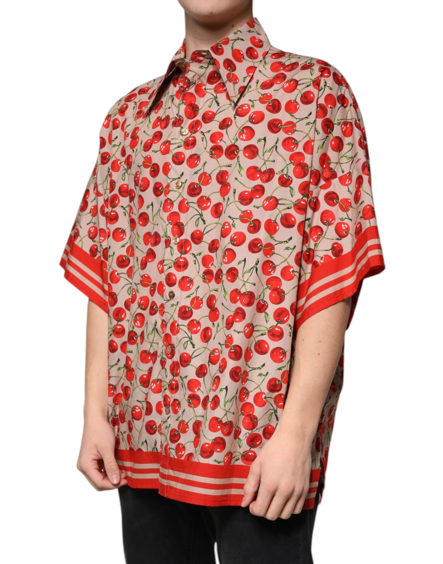 Beige Cherry Button Down Herren Freizeithemd