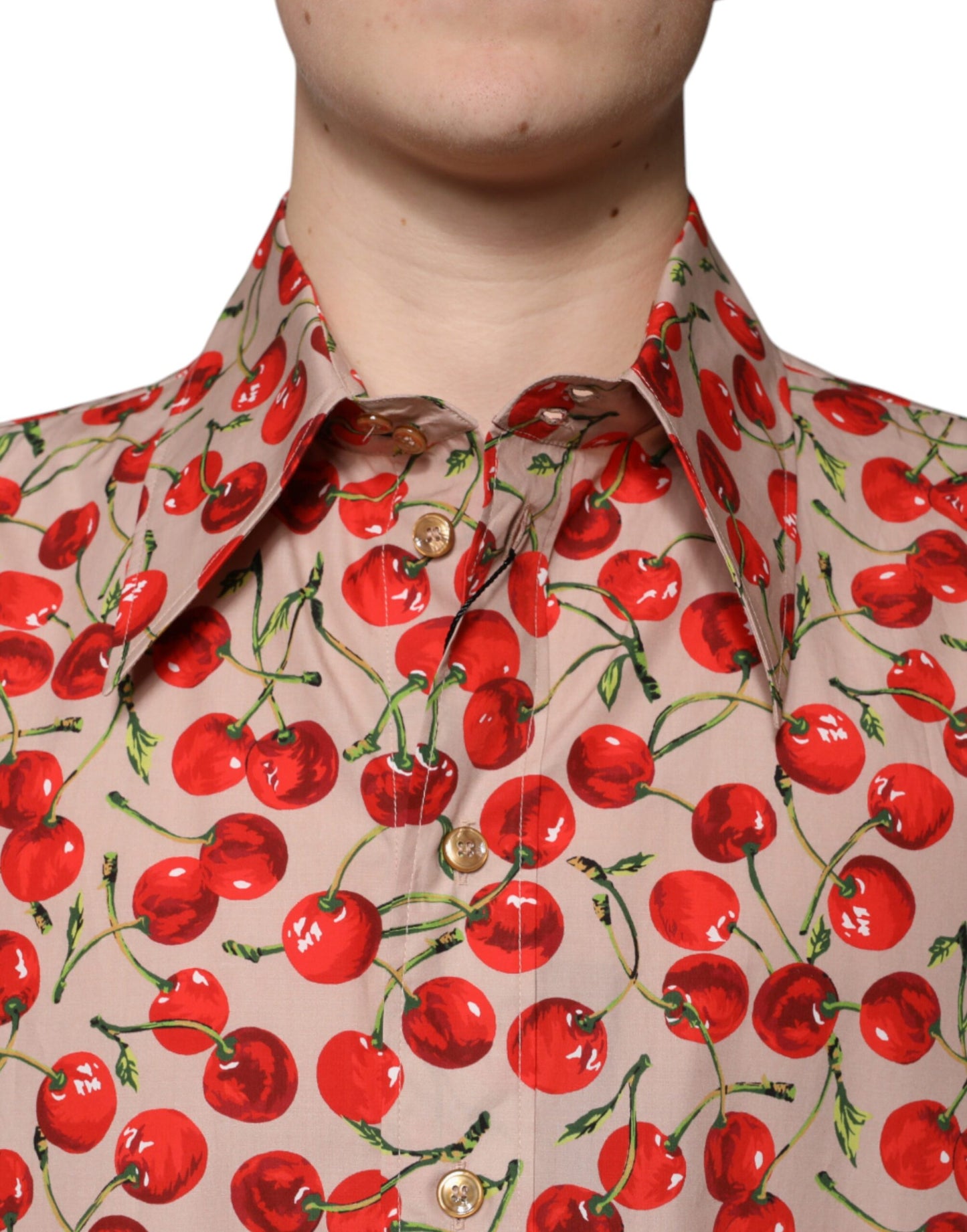 Beige Cherry Button Down Herren Freizeithemd