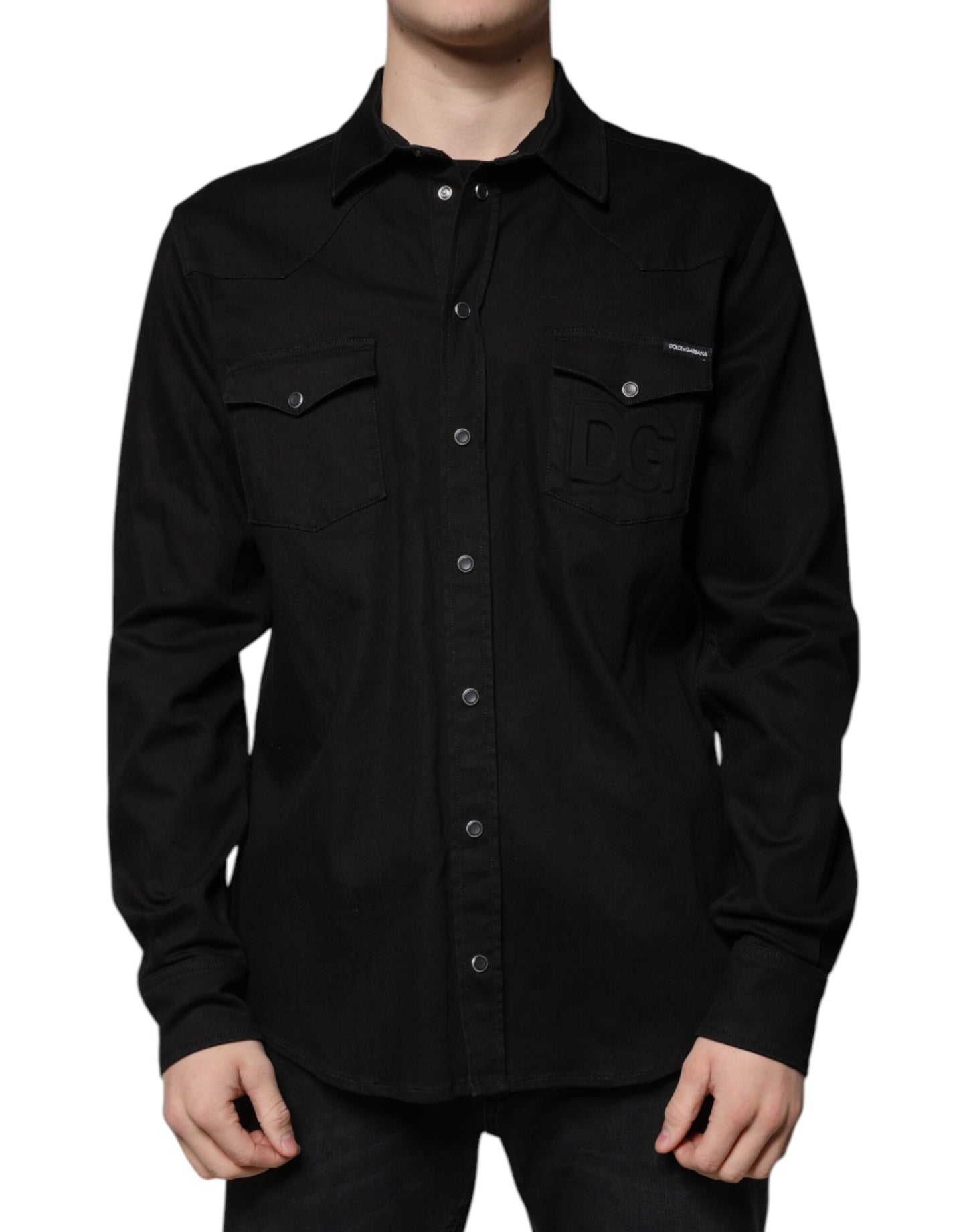 Schwarzes Button-Down-Hemd aus Baumwolle mit Kragen
