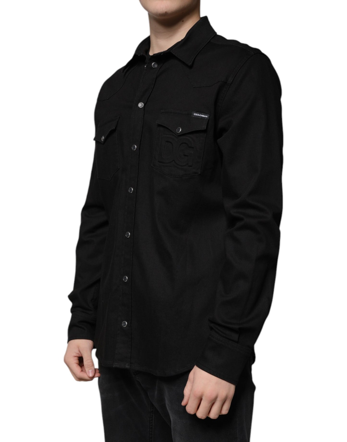 Schwarzes Button-Down-Hemd aus Baumwolle mit Kragen