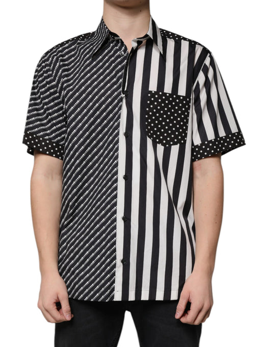 Schwarz-weiß gestreiftes Button-Down-Freizeithemd