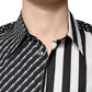 Schwarz-weiß gestreiftes Button-Down-Freizeithemd