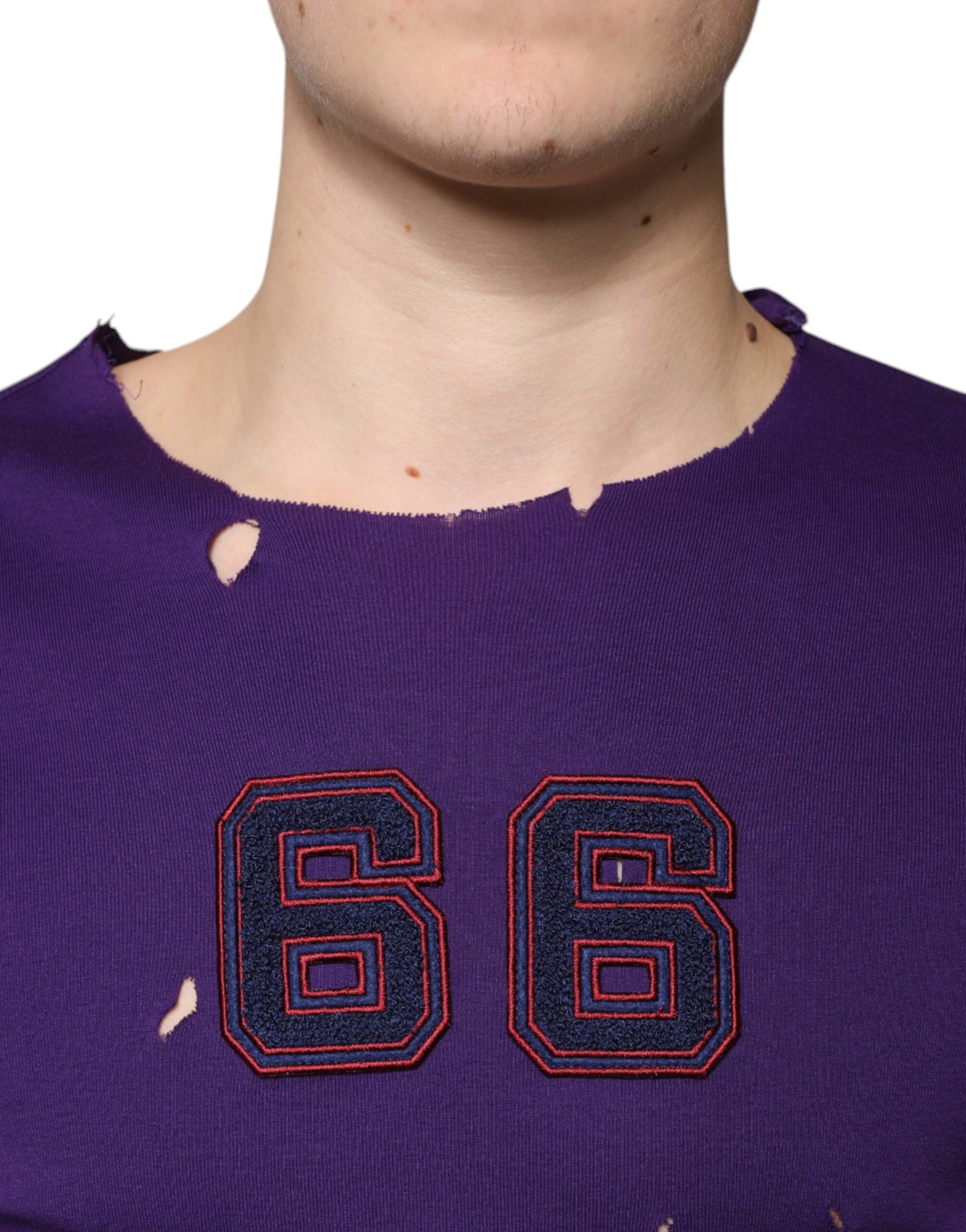 Lila Baumwollpullover mit Rundhalsausschnitt für Herren