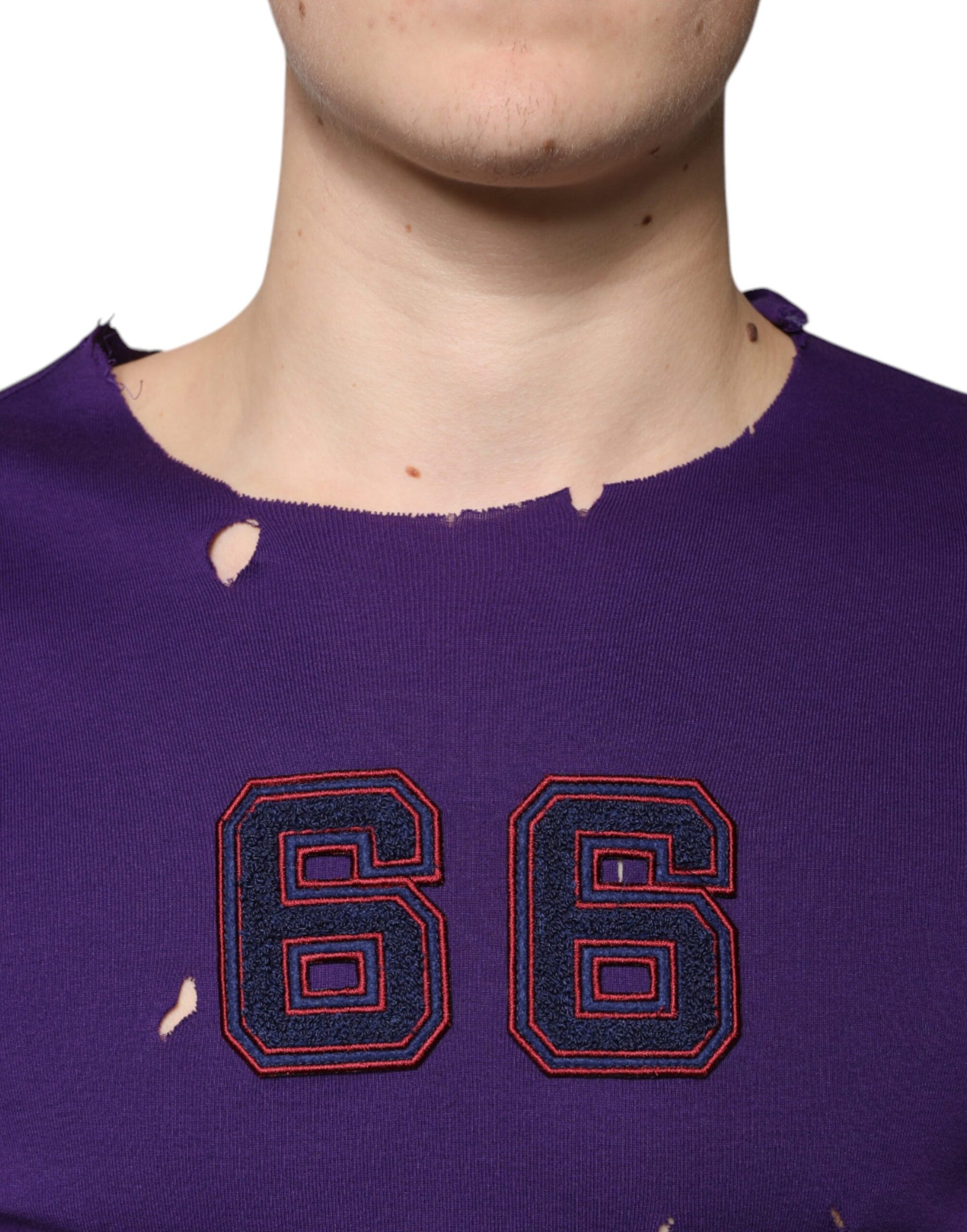 Lila Baumwollpullover mit Rundhalsausschnitt für Herren