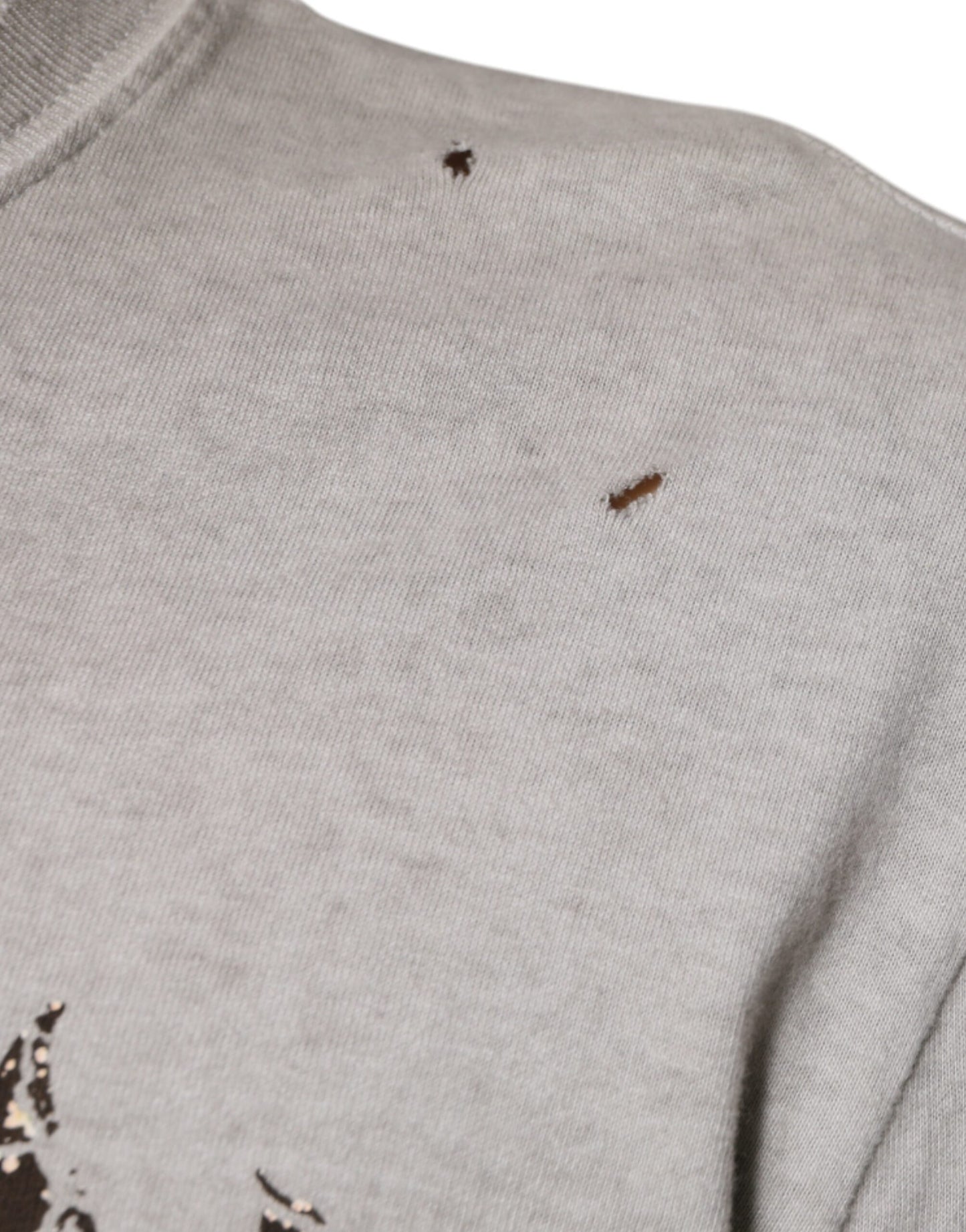 Grauer Pullover mit Rundhalsausschnitt aus bedruckter Baumwolle