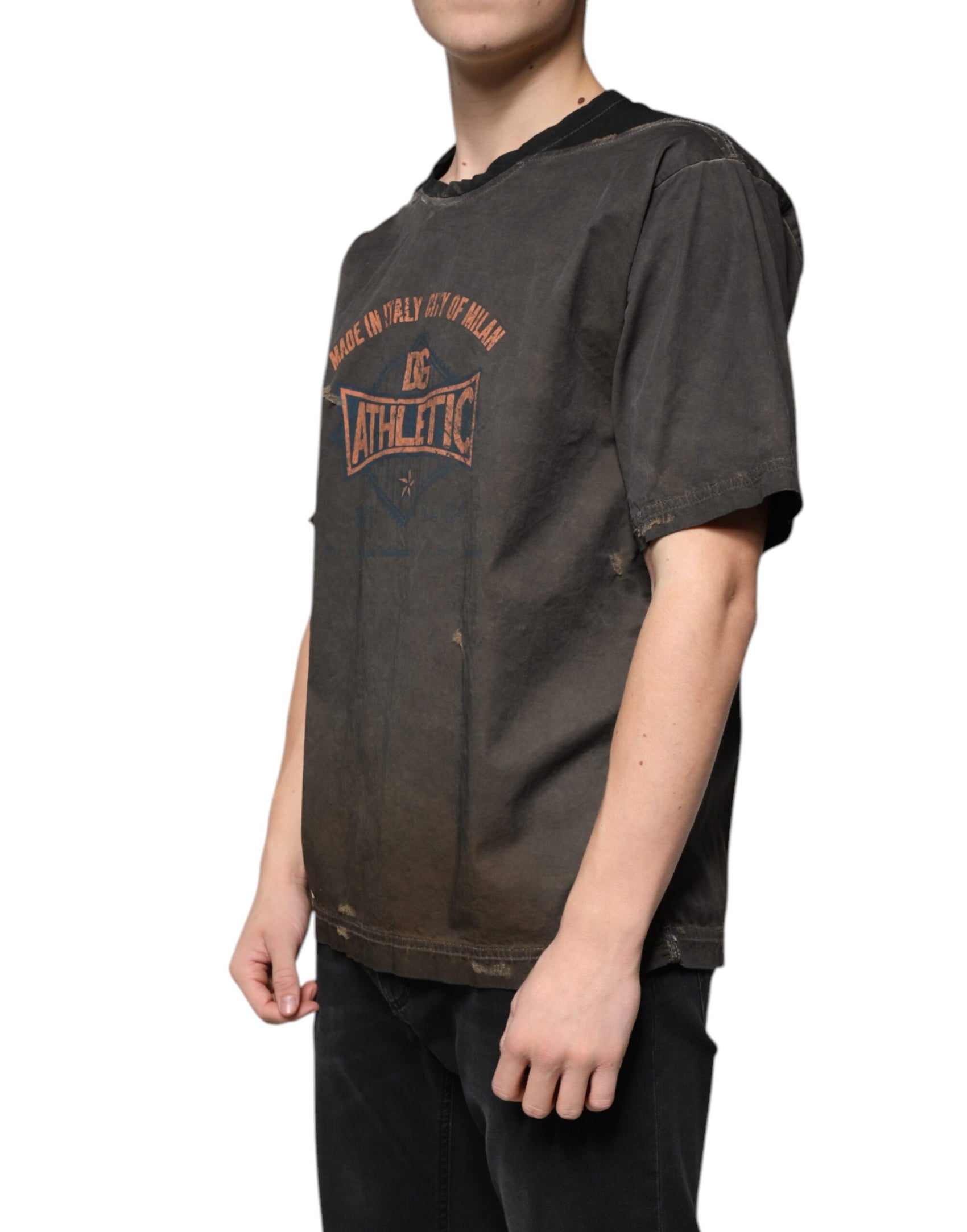 Braunes Rundhals-T-Shirt aus Baumwolle mit Grafikdruck