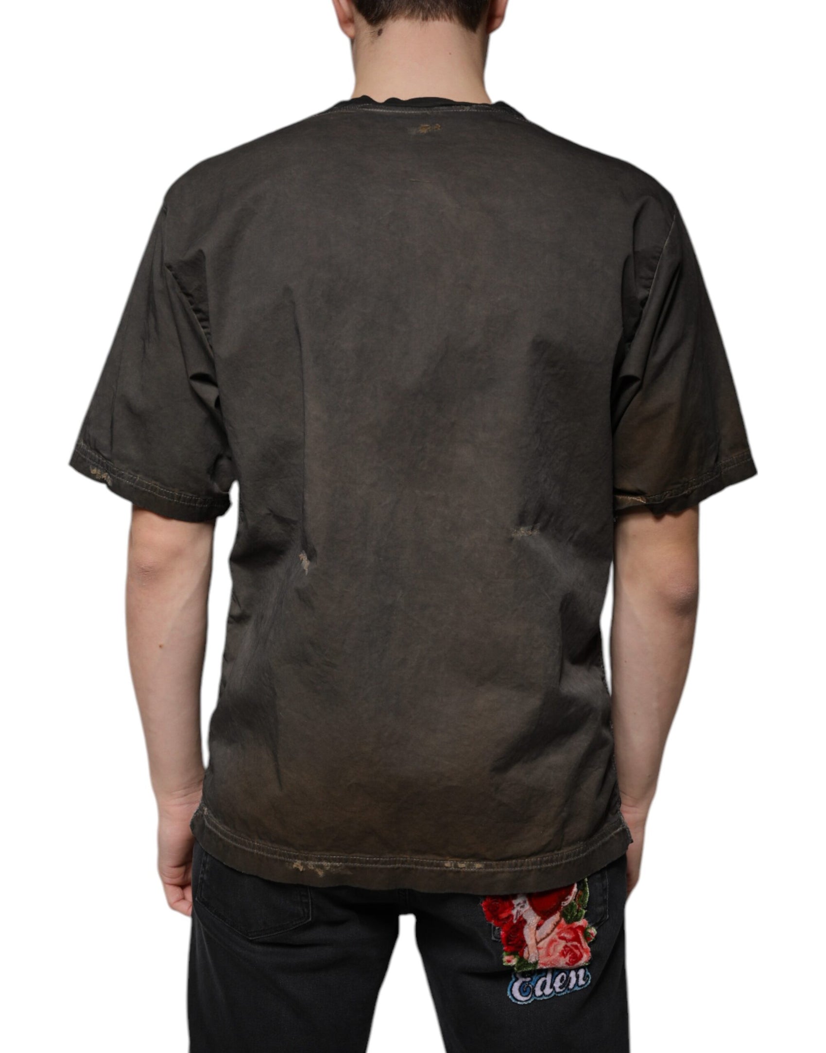 Braunes Rundhals-T-Shirt aus Baumwolle mit Grafikdruck