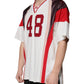 T-shirt in jersey di cotone con scollo a V e logo multicolore
