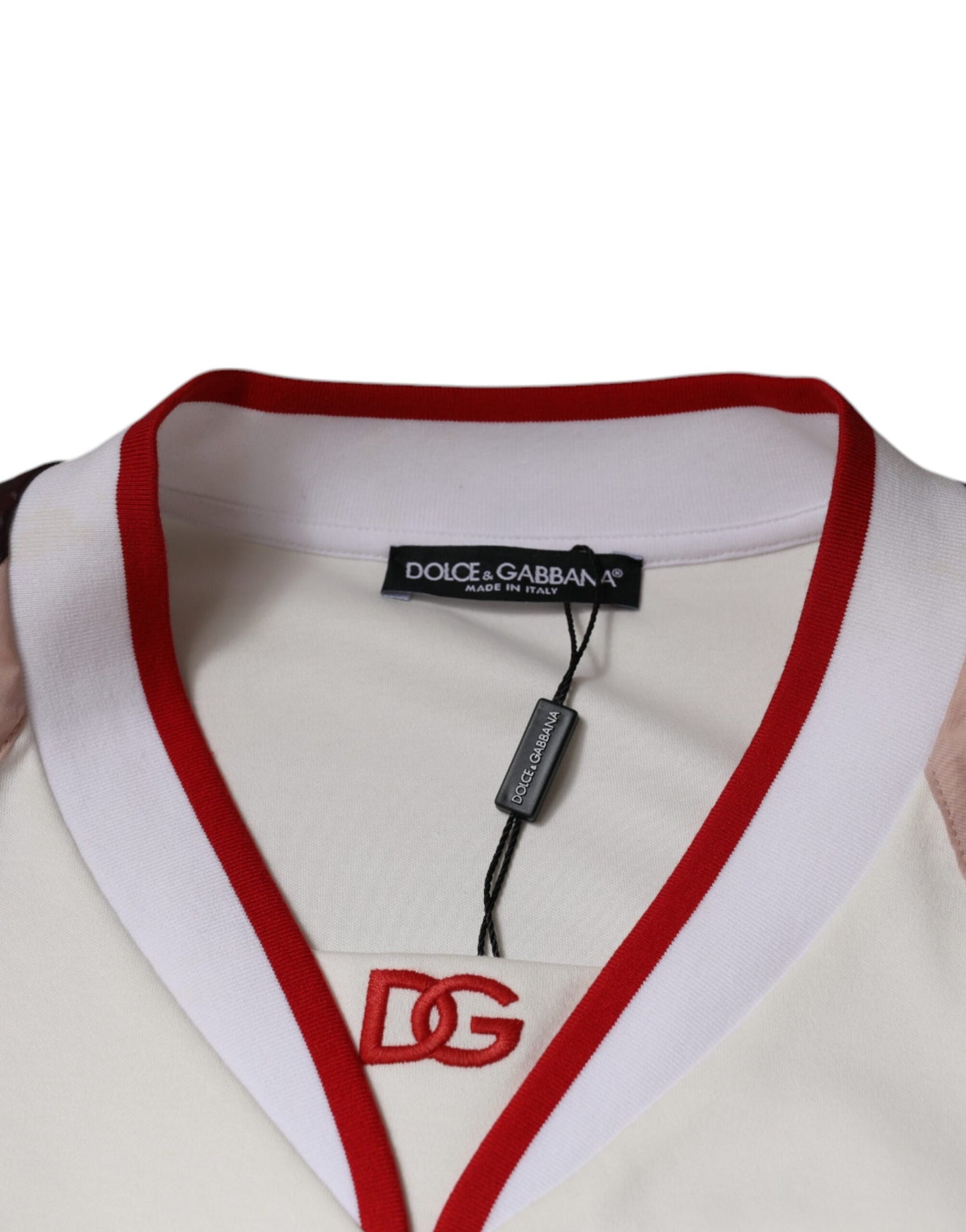 T-shirt in jersey di cotone con scollo a V e logo multicolore