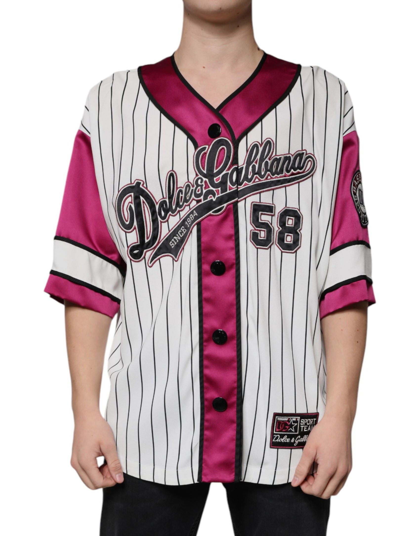 Mehrfarbiges Jersey-T-Shirt mit V-Ausschnitt und Logo
