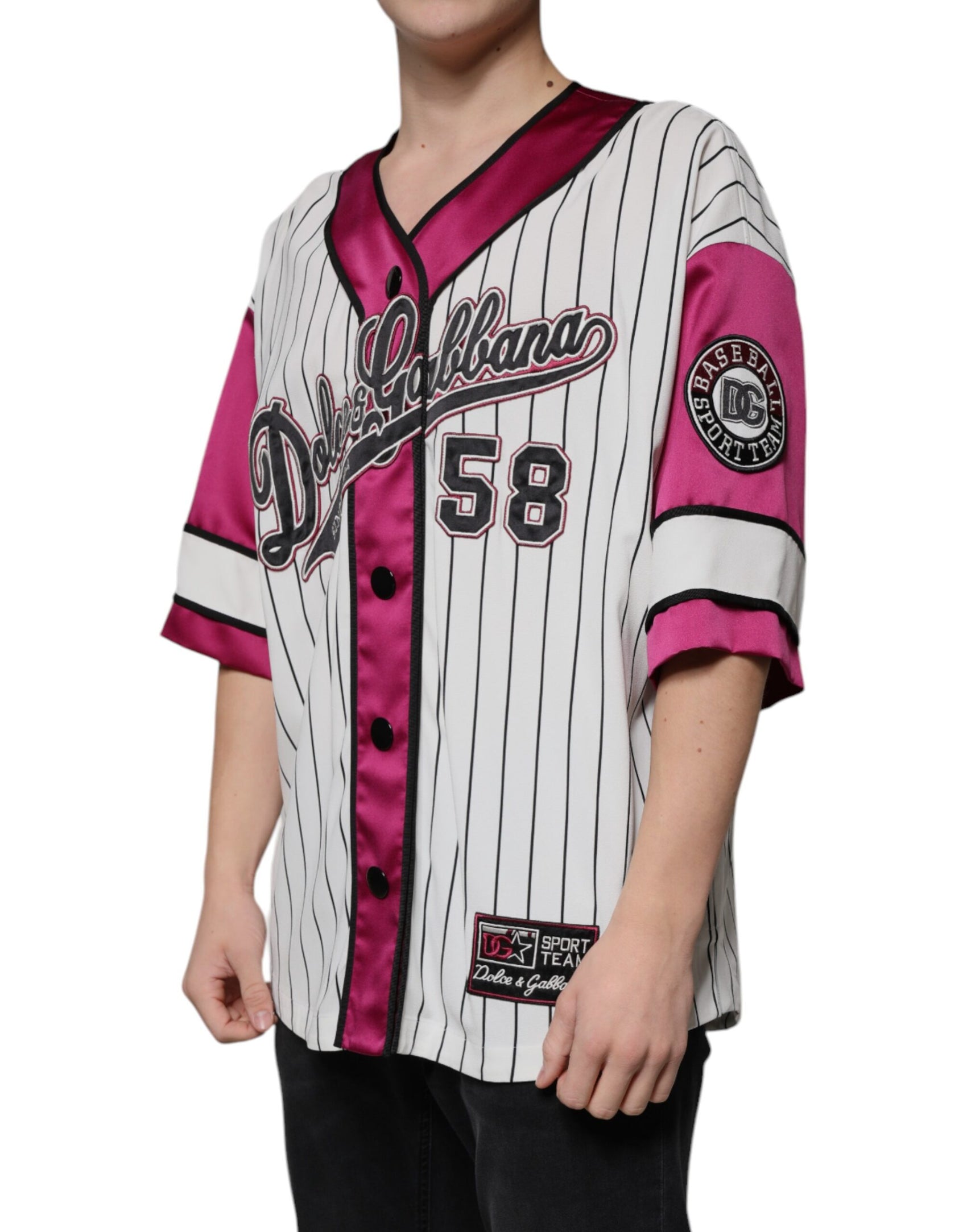 Mehrfarbiges Jersey-T-Shirt mit V-Ausschnitt und Logo