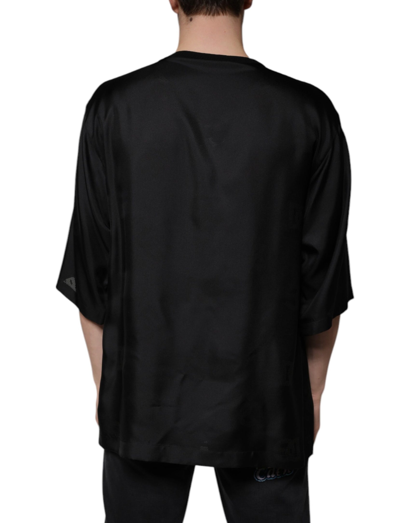 Schwarzes Kurzarm-T-Shirt aus Baumwolle mit quadratischem Ausschnitt