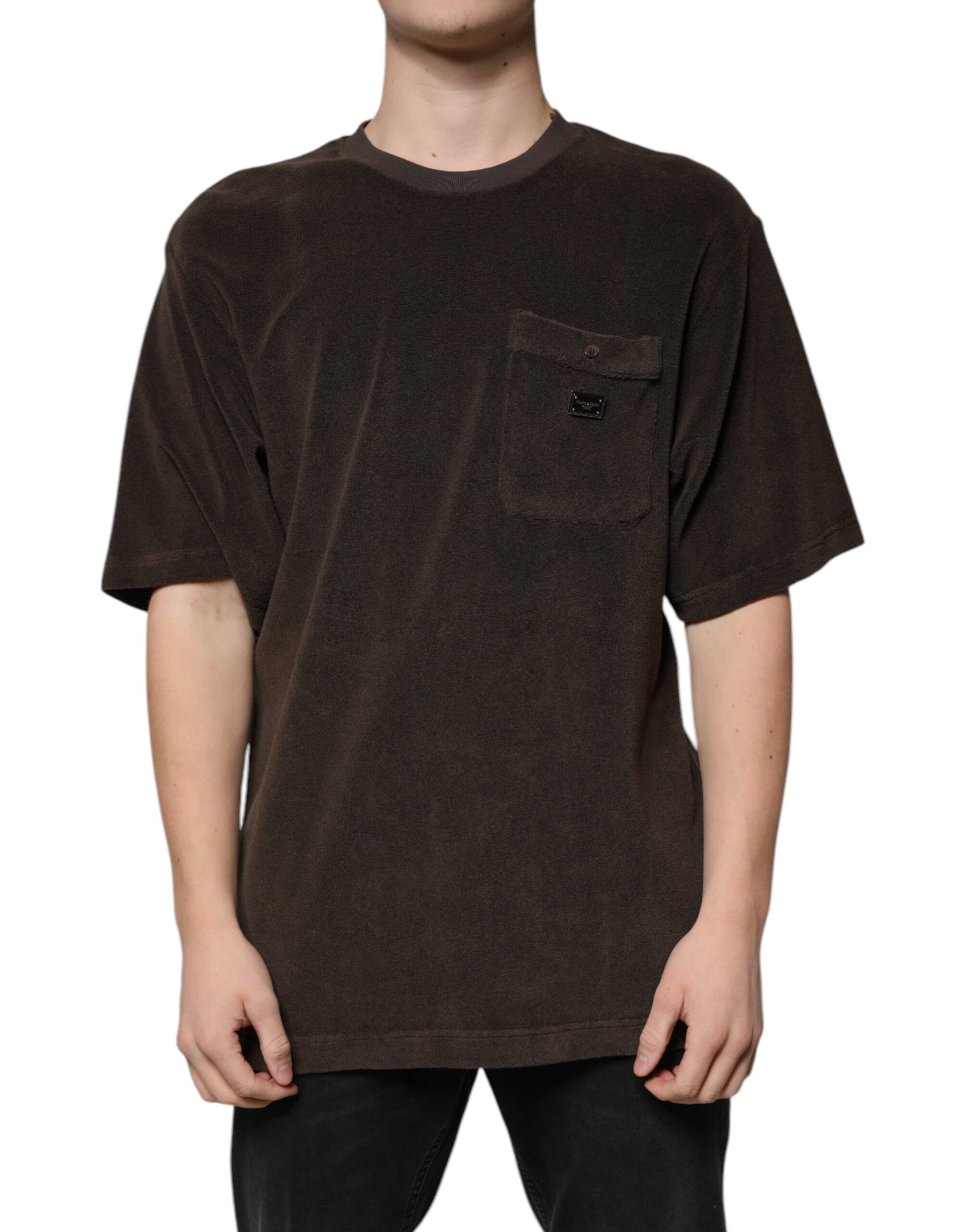 Braunes T-Shirt aus Baumwolle mit Rundhalsausschnitt und kurzen Ärmeln