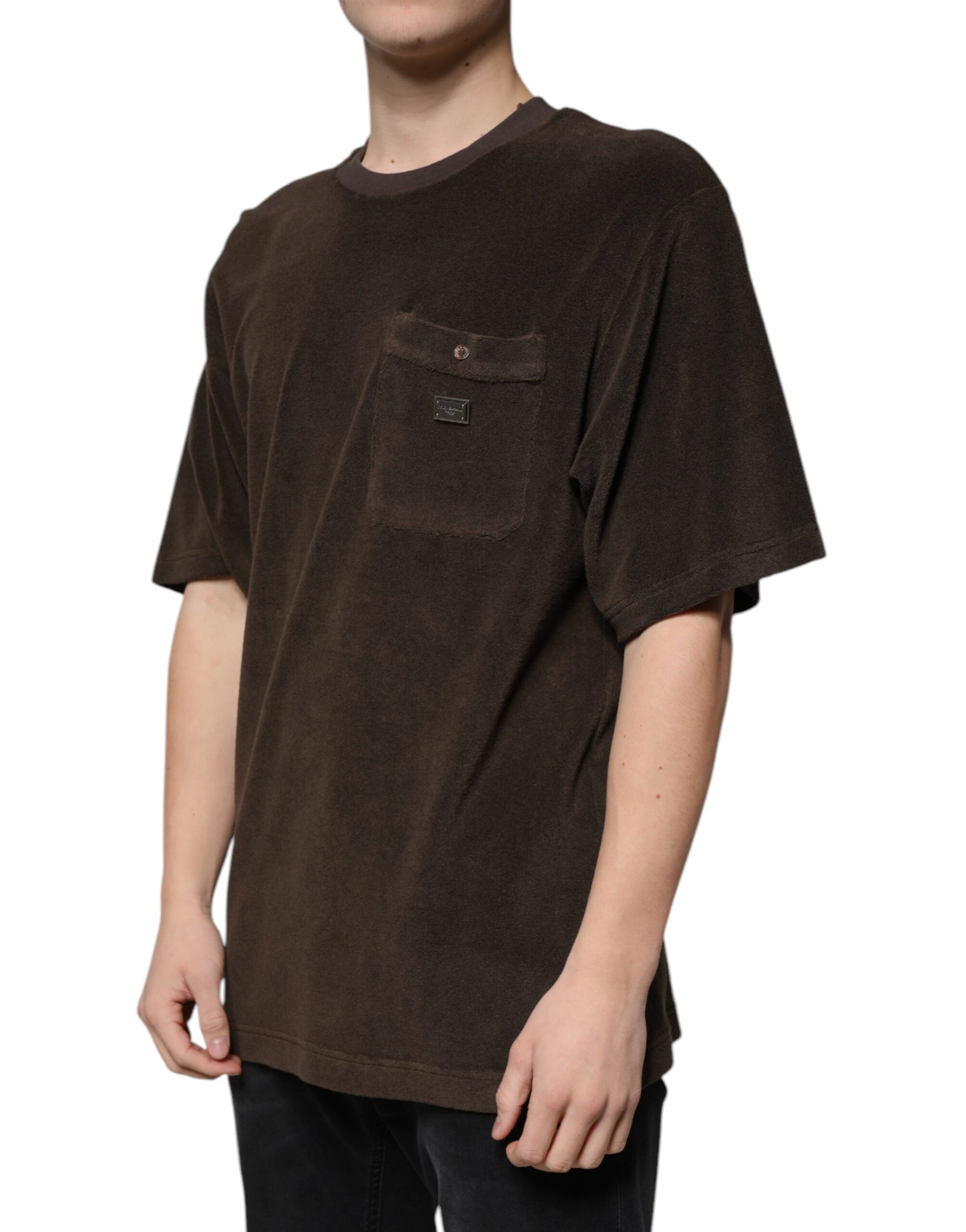Braunes T-Shirt aus Baumwolle mit Rundhalsausschnitt und kurzen Ärmeln
