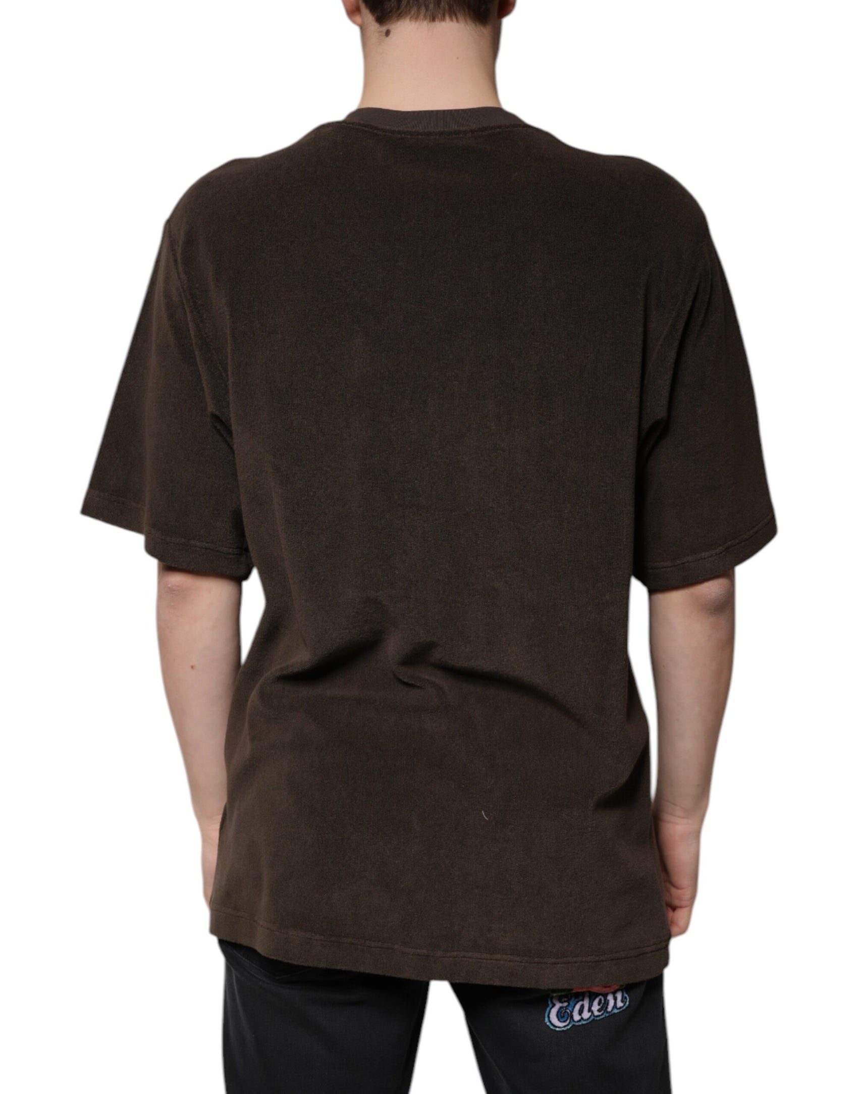 Braunes T-Shirt aus Baumwolle mit Rundhalsausschnitt und kurzen Ärmeln