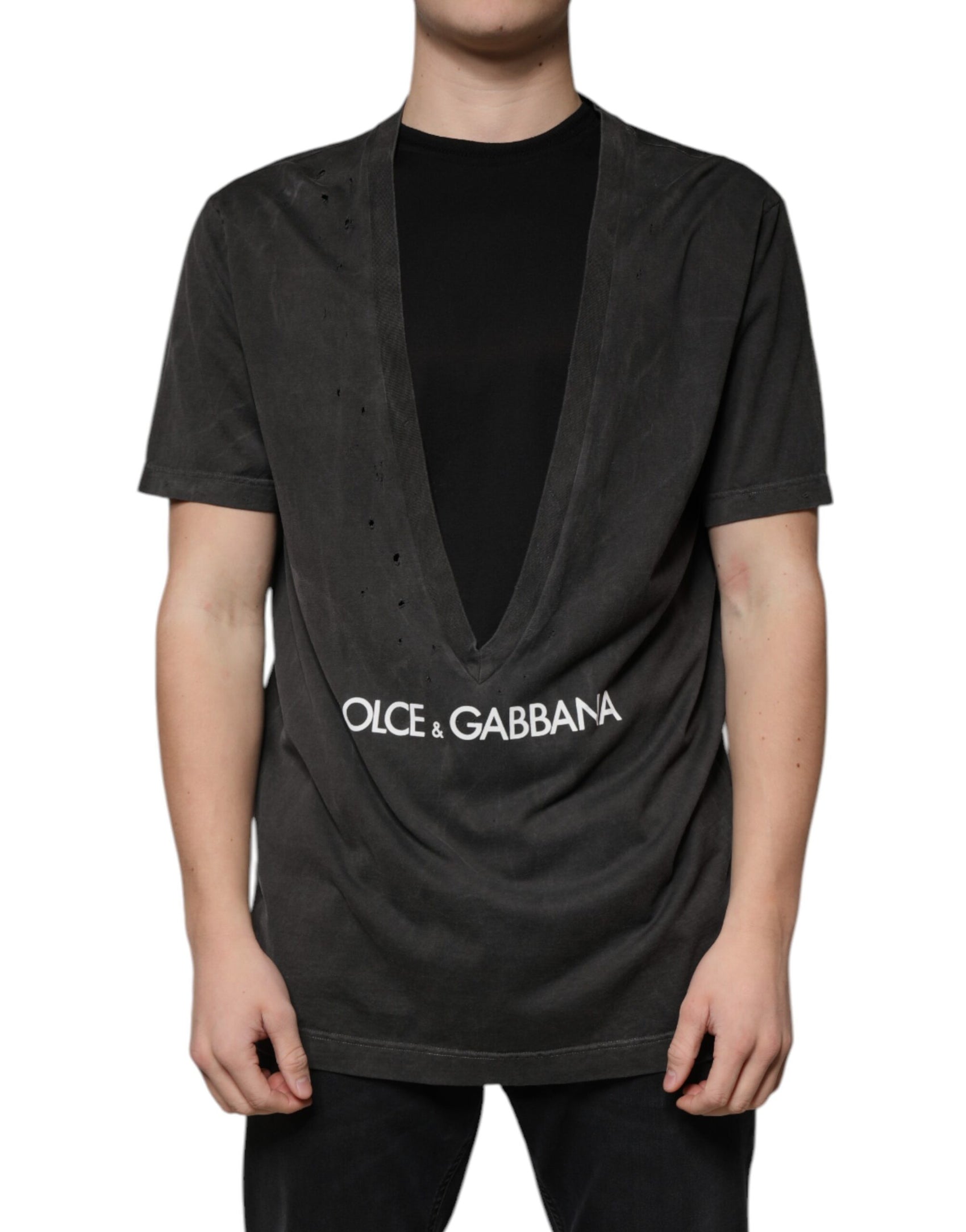T-shirt girocollo in cotone nero a maniche corte