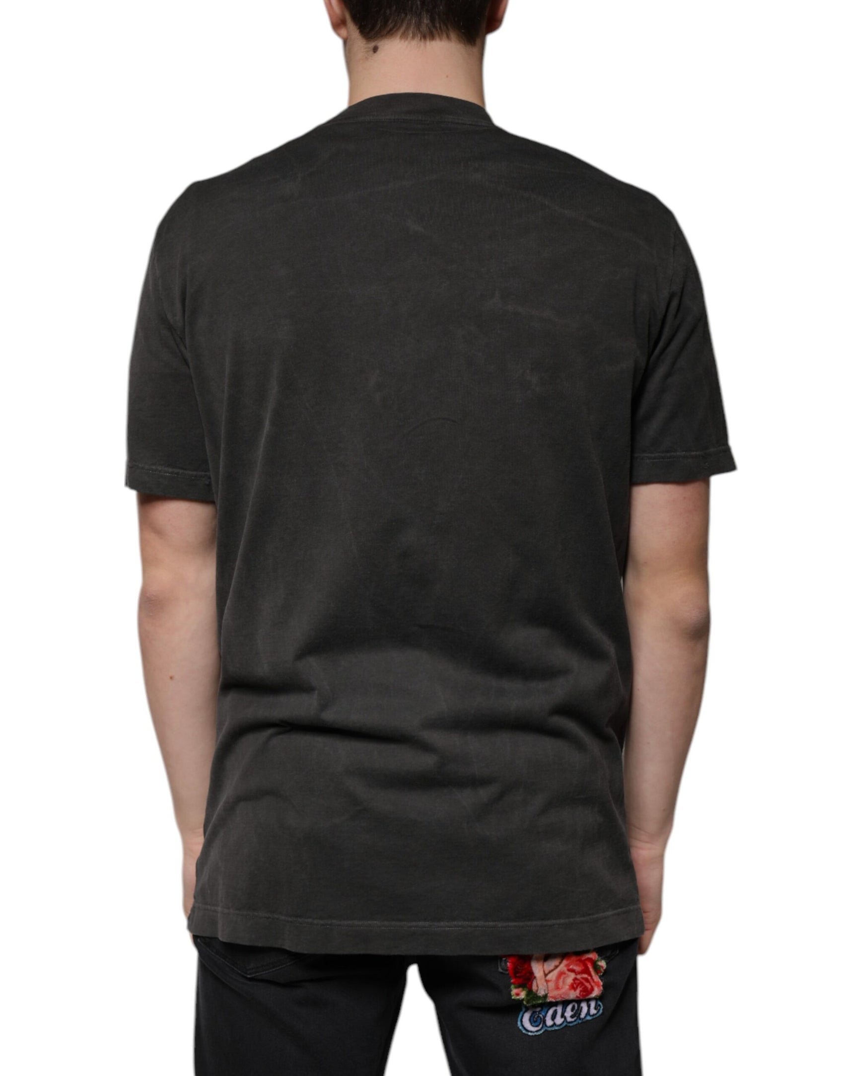 T-shirt girocollo in cotone nero a maniche corte