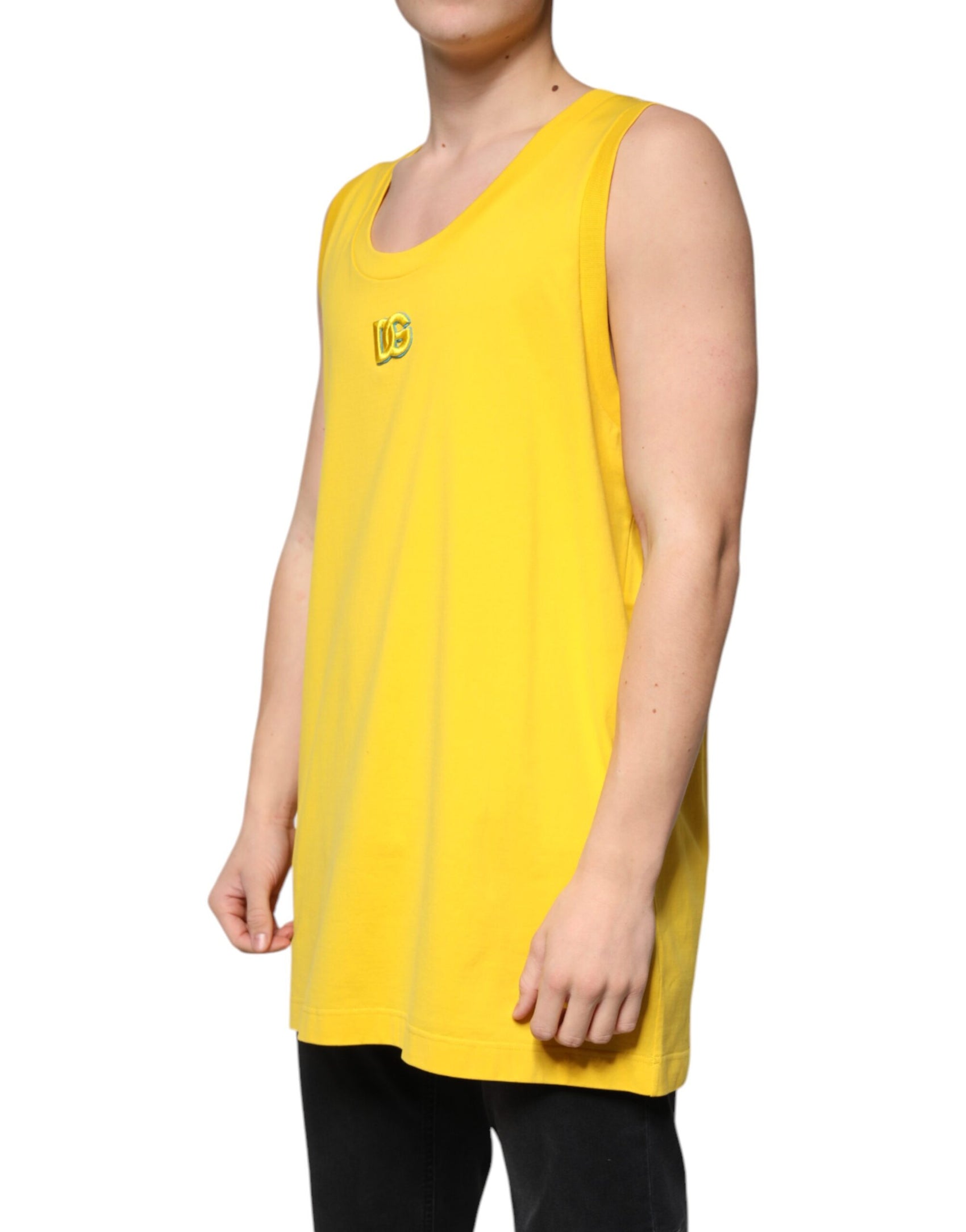 T-shirt senza maniche a scollo tondo in cotone giallo