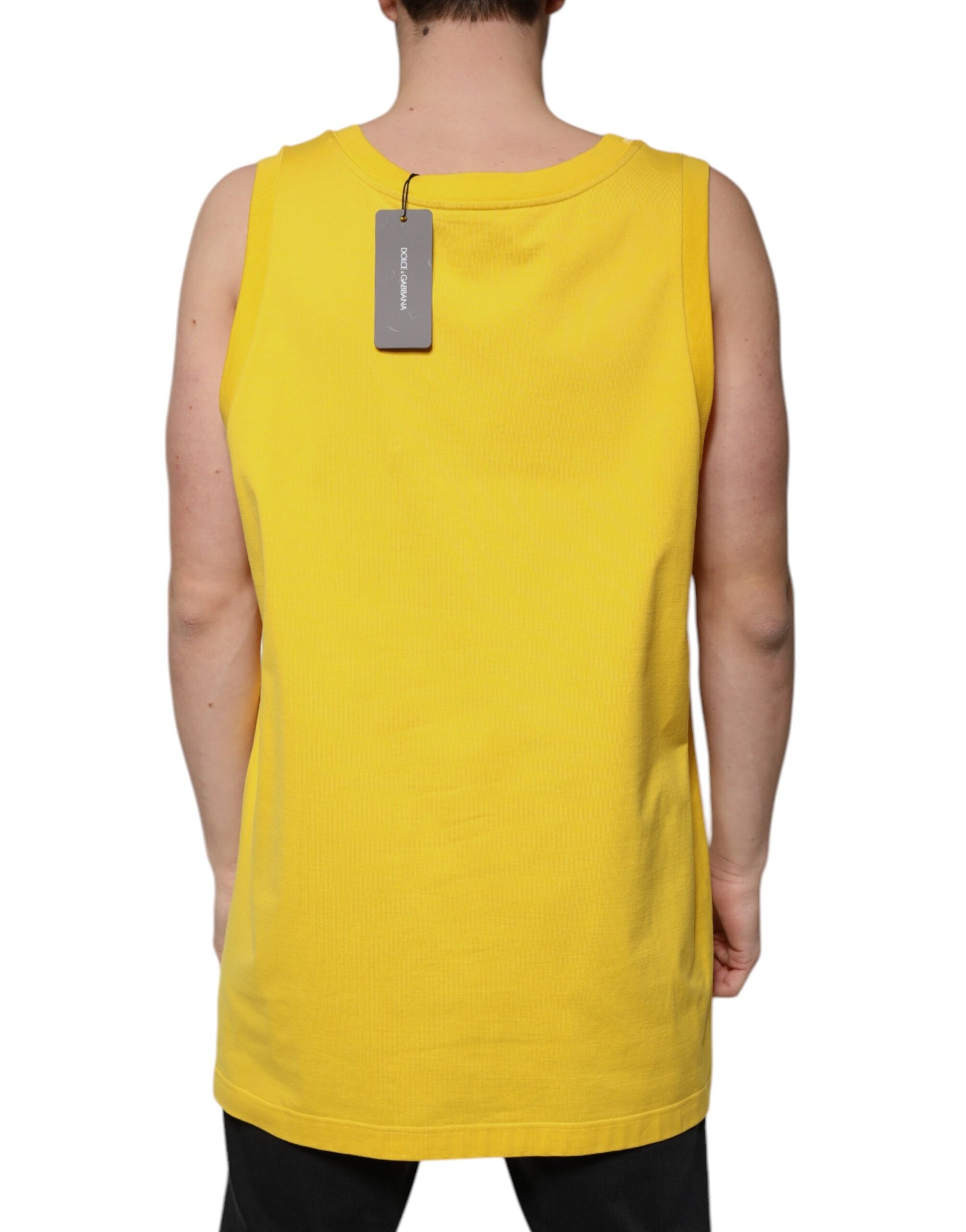 T-shirt senza maniche a scollo tondo in cotone giallo