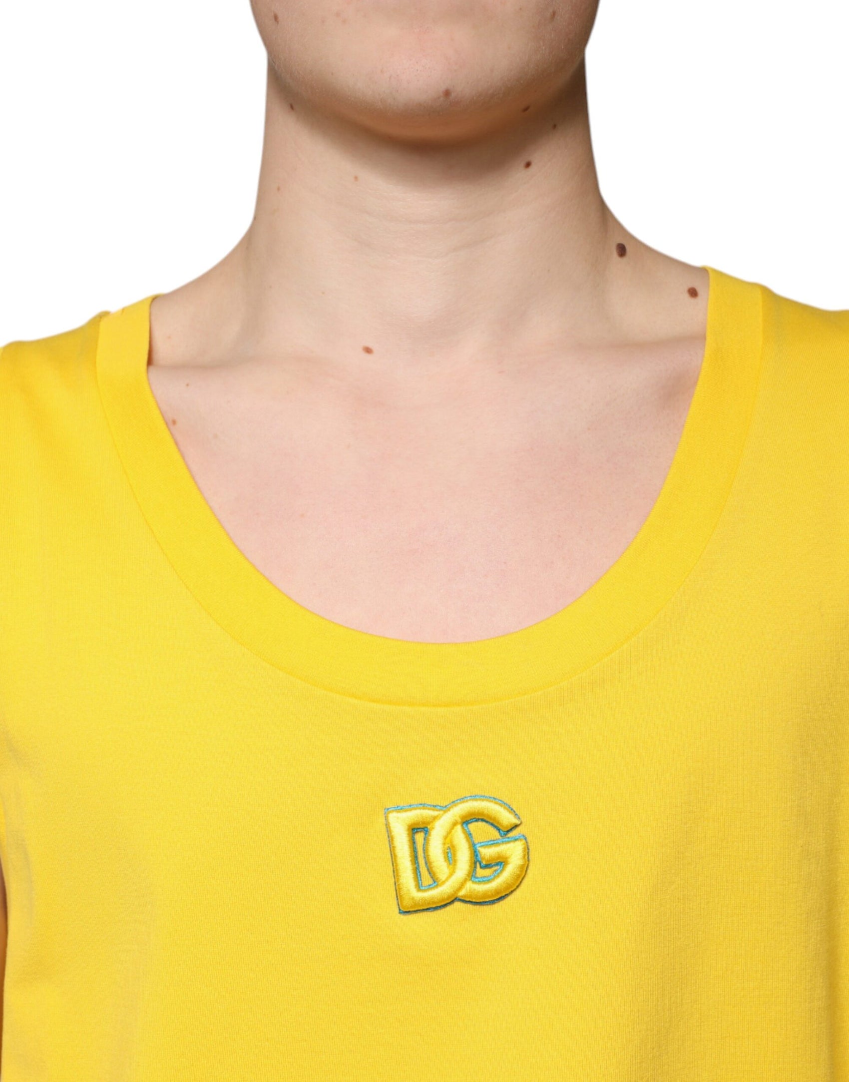 T-shirt senza maniche a scollo tondo in cotone giallo