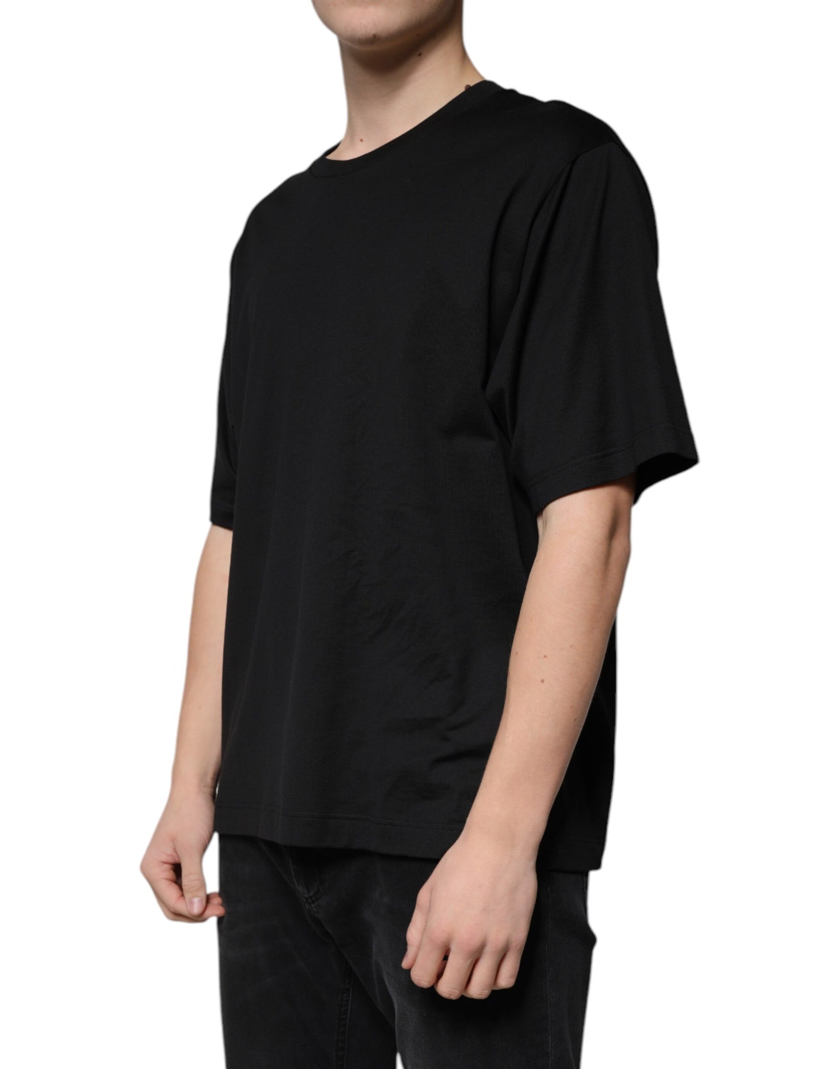 T-shirt girocollo in cotone nero a maniche corte