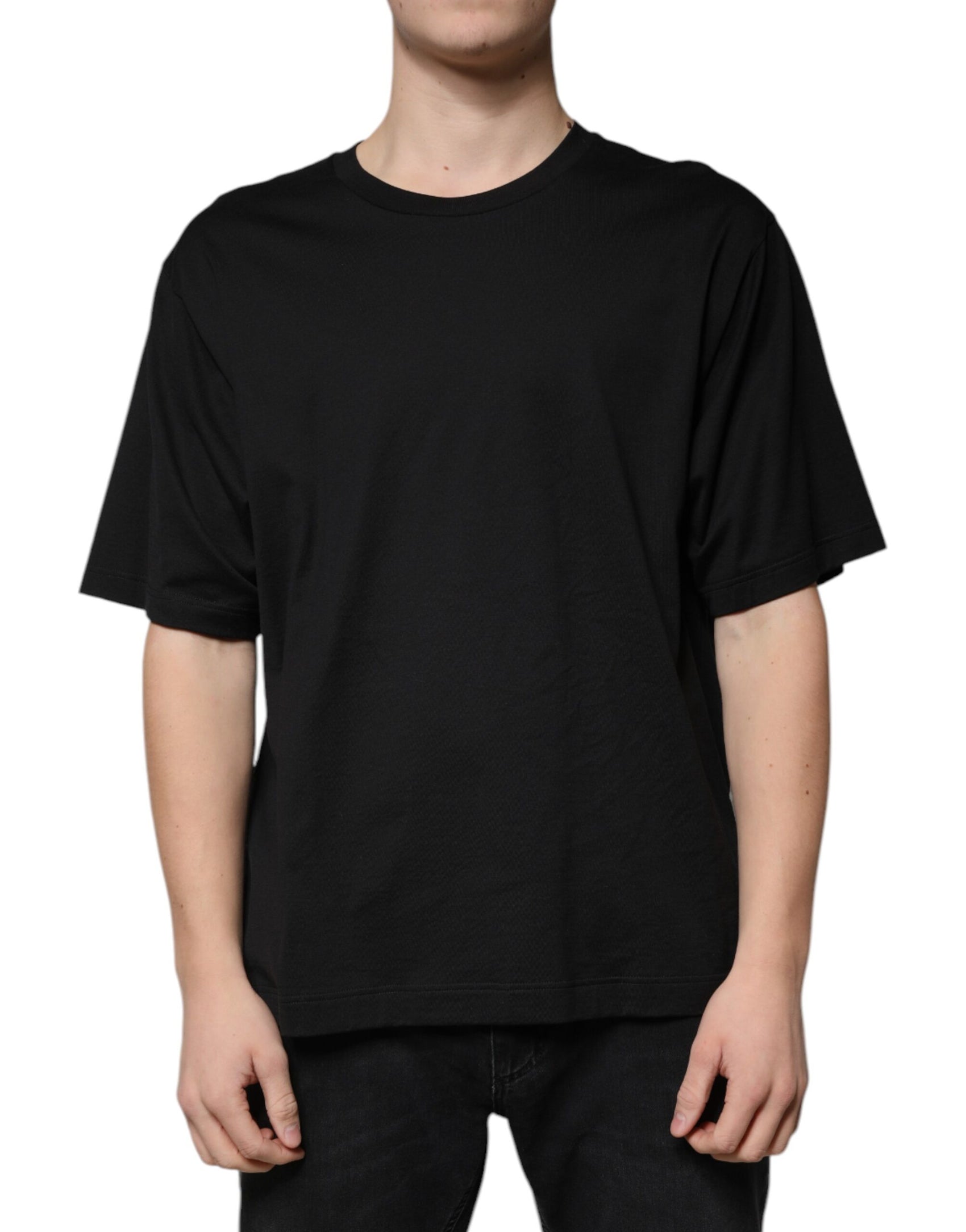 T-shirt girocollo in cotone nero a maniche corte