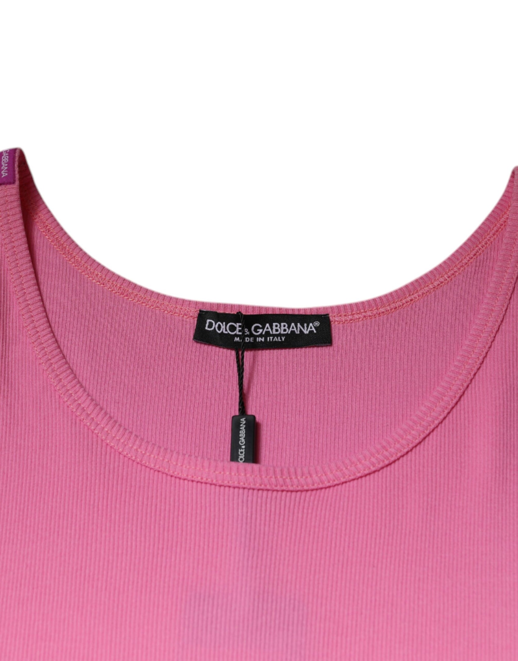 T-shirt senza maniche in cotone rosa con scollo rotondo