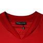 Red Cotton V-neck Short Sleeves T-shirt