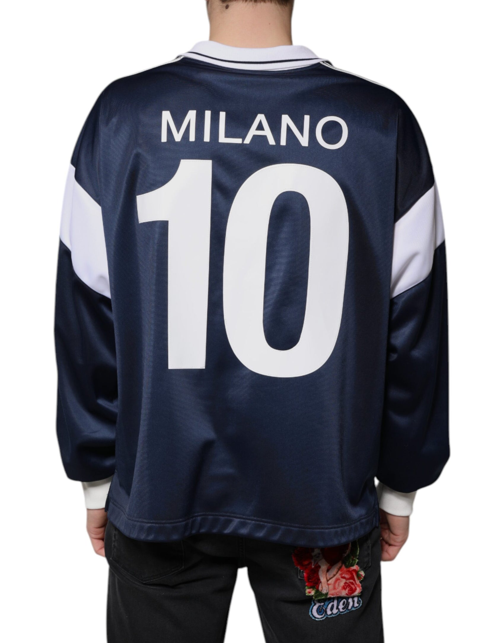 T-shirt a maniche lunghe in jersey blu bianco Milano