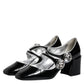 Black Patent Leather Crystal Mary Jane Pumps Shoes