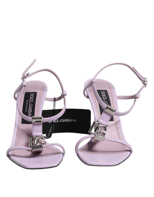 Lilac Leather Logo Ankle Strap Heels Sandals Shoes