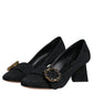 Black Brocade Crystals Heels Pumps Shoes