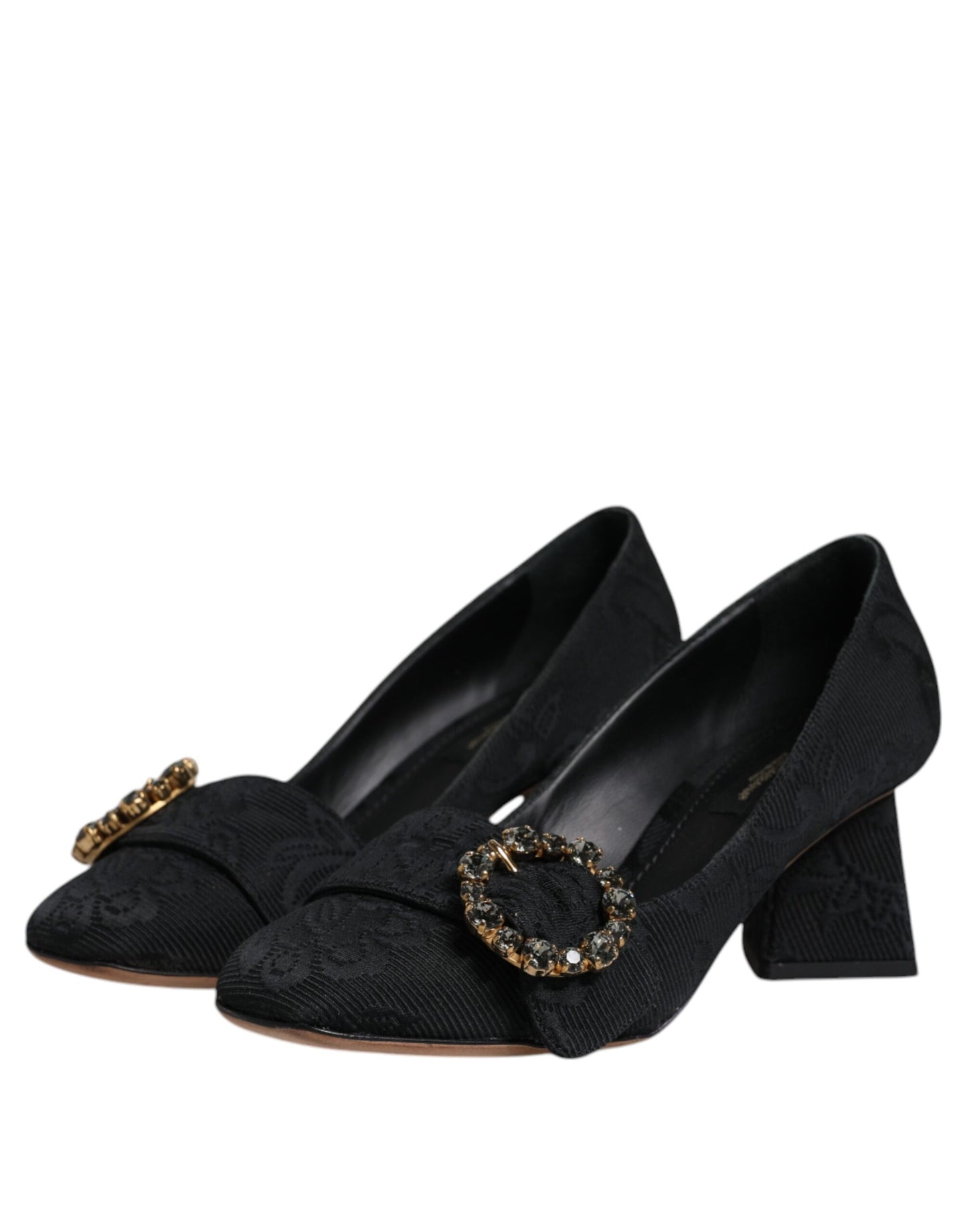 Black Brocade Crystals Heels Pumps Shoes