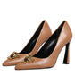 Brown Leather Logo Plaque High Heels Pumps Shoes