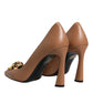 Brown Leather Logo Plaque High Heels Pumps Shoes