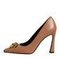 Versace Brown Leather Logo Plaque High Heels Pumps Shoes
