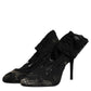 Black Lace Stretch Heels Mid Calf Boots Shoes