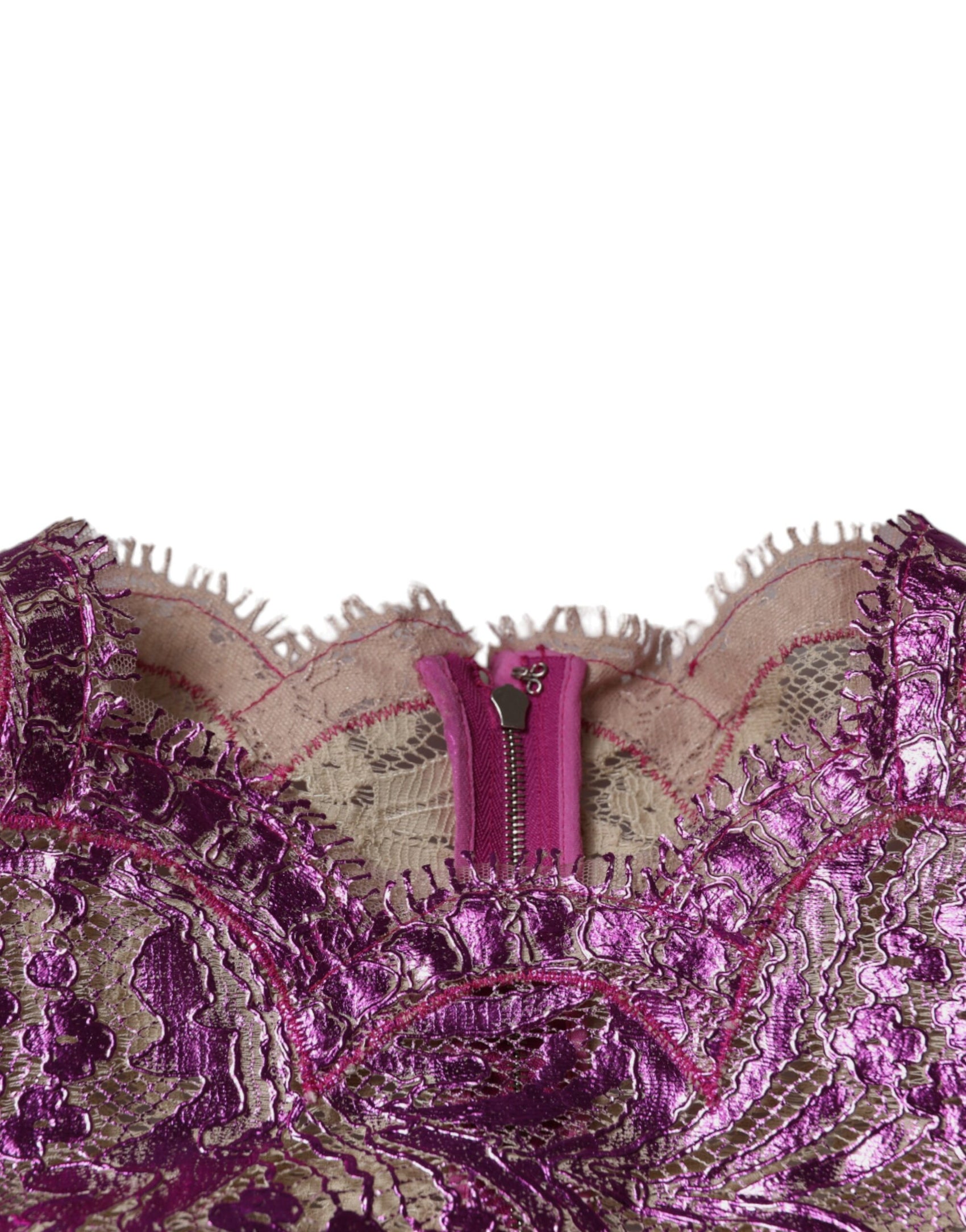 Mini abito tubino floreale fucsia metallizzato