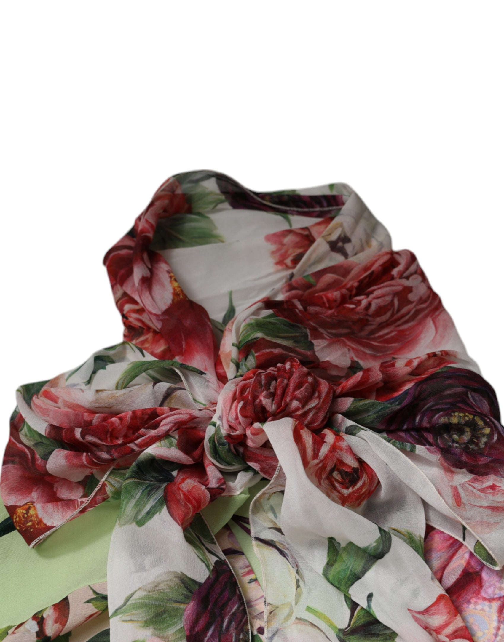 Top con collo ascot patchwork floreale multicolore