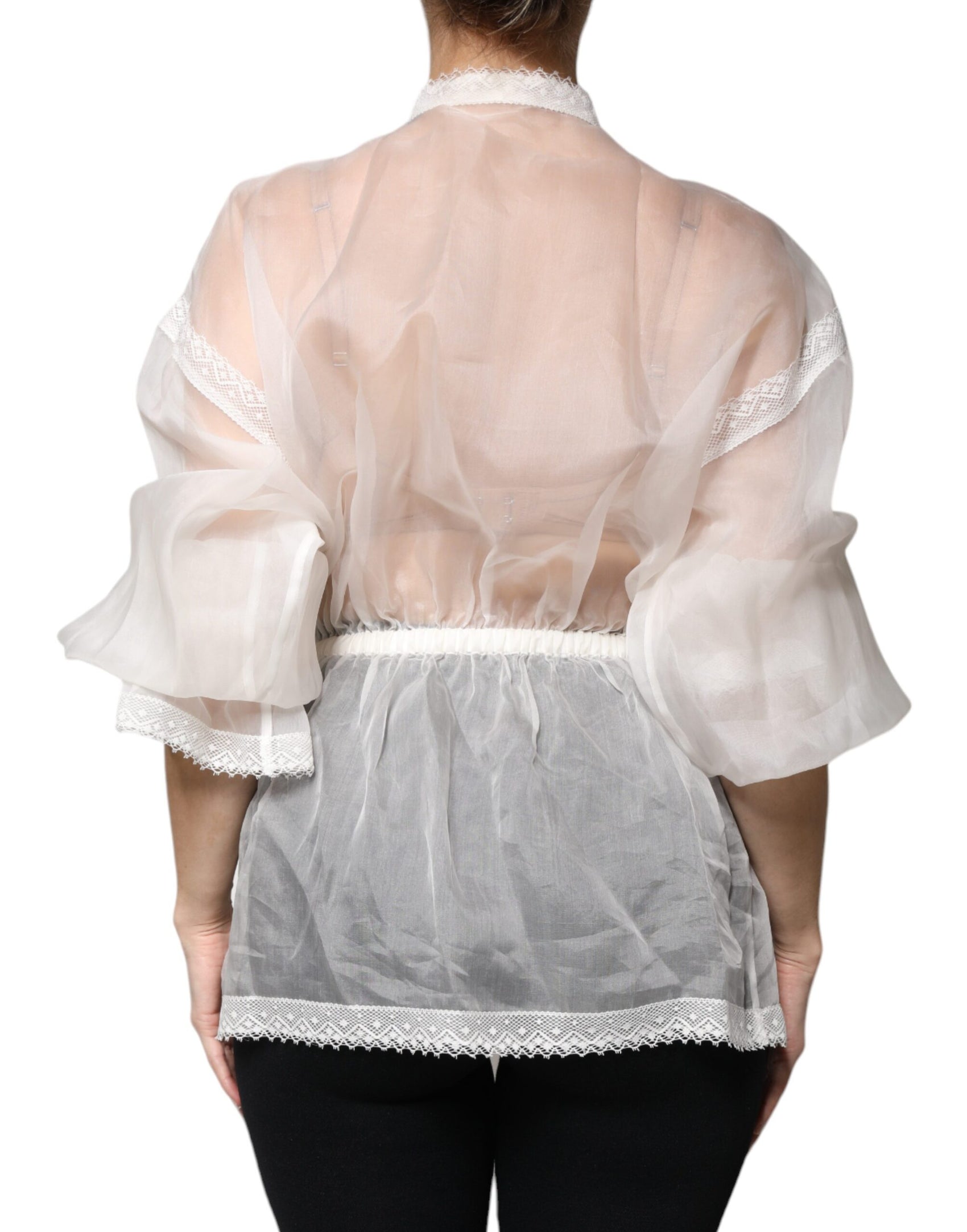 Top camicetta a maniche lunghe con colletto ascot bianco