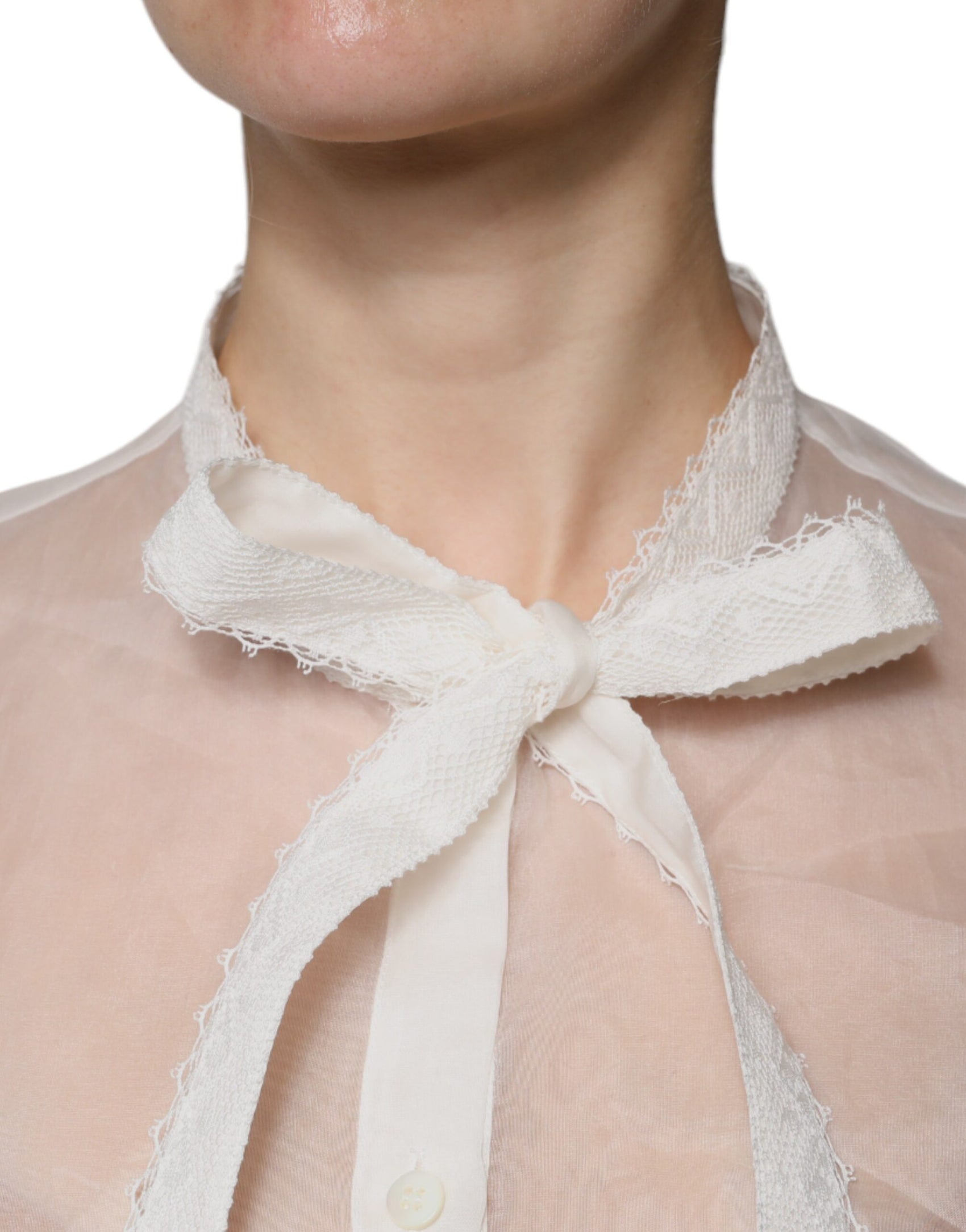 Top camicetta a maniche lunghe con colletto ascot bianco