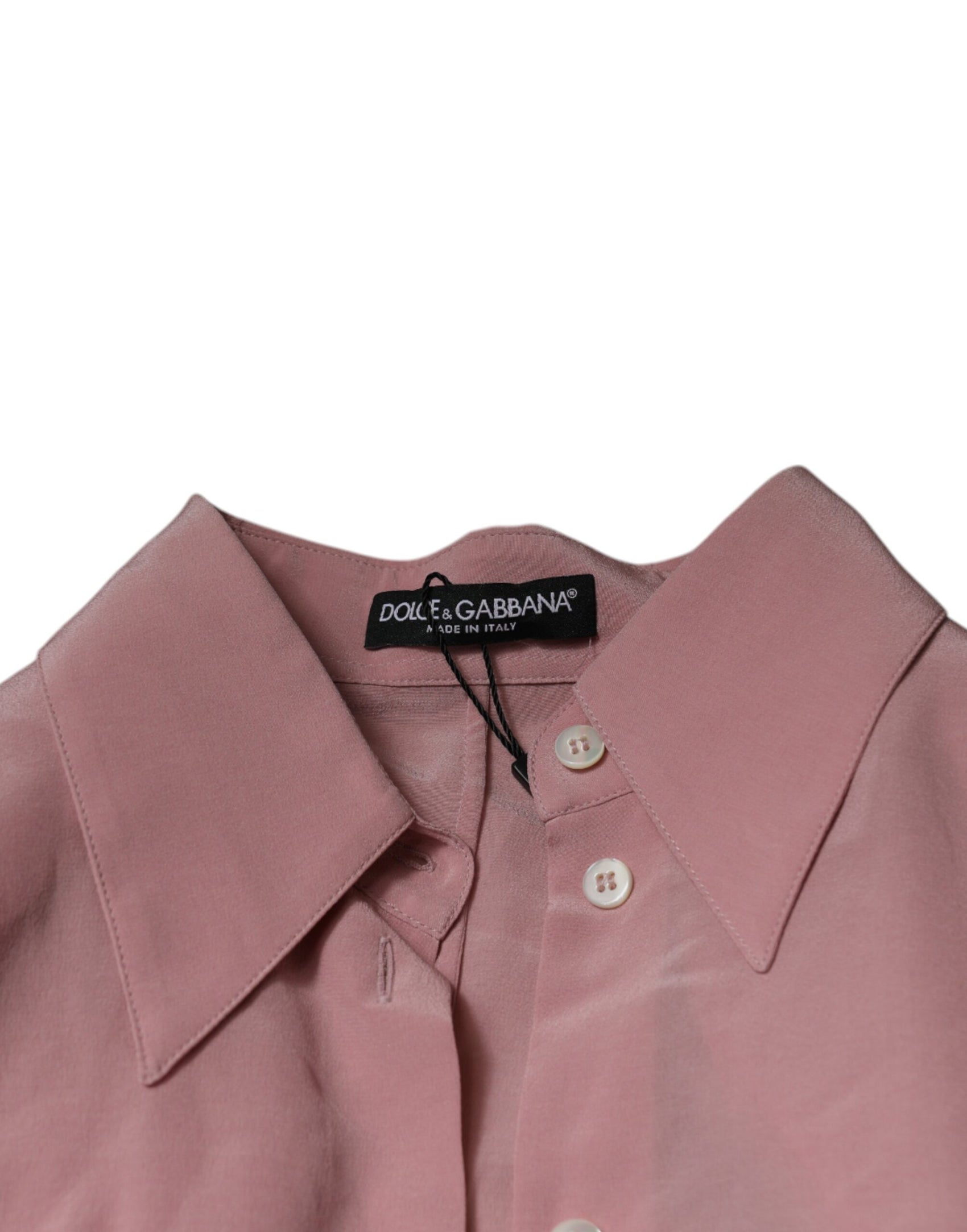 Top camicetta con colletto a maniche lunghe in cotone rosa