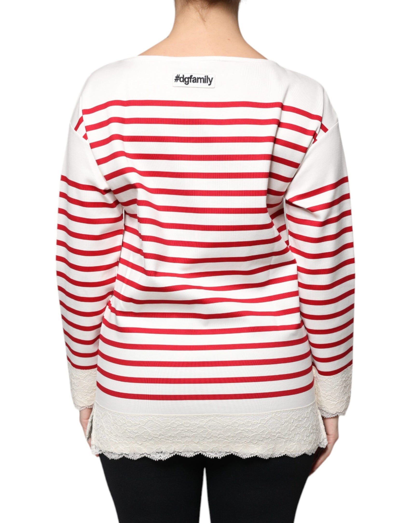 Maglia a maniche lunghe in cotone a righe bianche e rosse