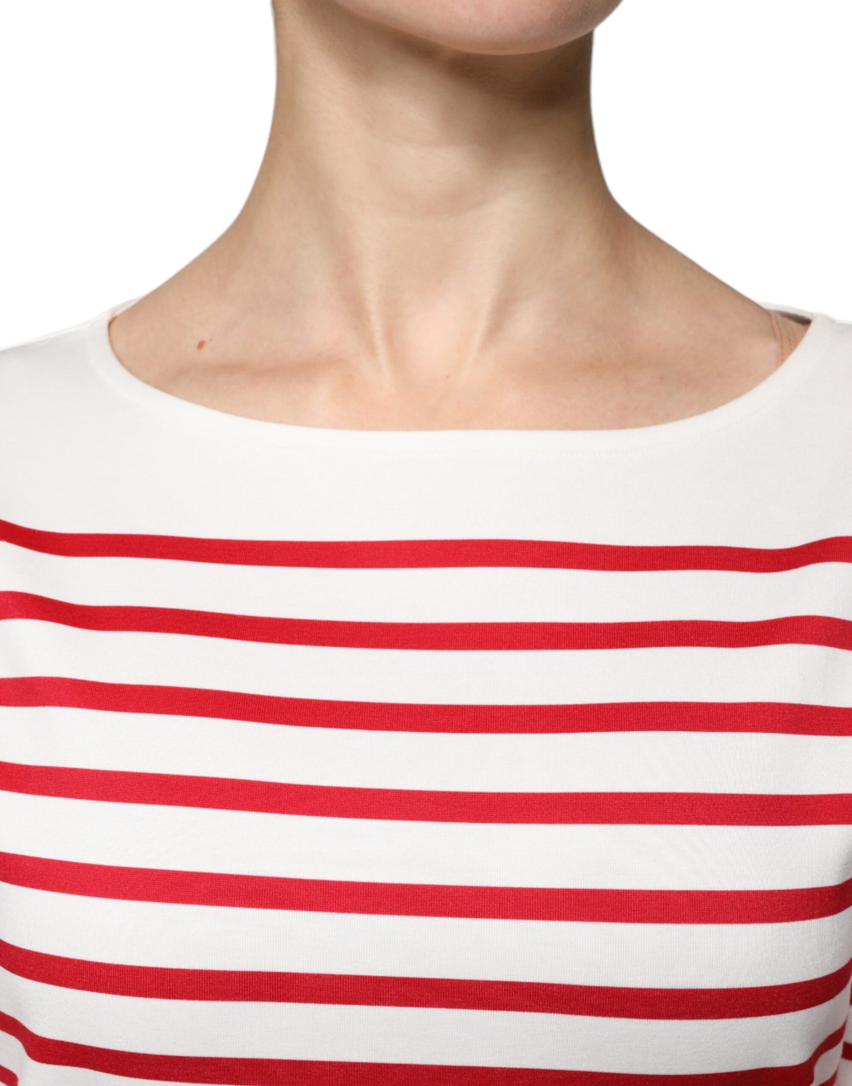 Maglia a maniche lunghe in cotone a righe bianche e rosse