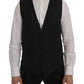 Elegant Gray Striped Wool Blend Vest