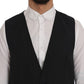 Elegant Gray Striped Wool Blend Vest