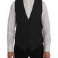 Elegant Gray Striped Single Breasted Vest