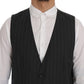 Elegant Gray Striped Single Breasted Vest