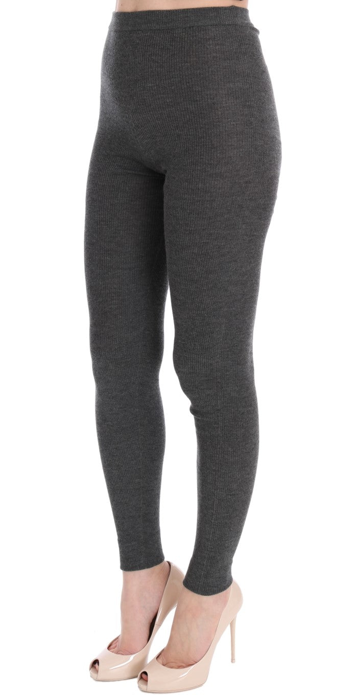 Schicke graue Kaschmir-Strumpfhose mit hoher Taille